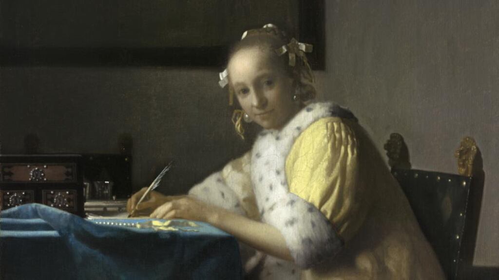 At the National Gallery of Ireland: Lady Writing, by Jan Vermeer, from Vermeer and the Masters of Genre Painting: Inspiration and Rivalry