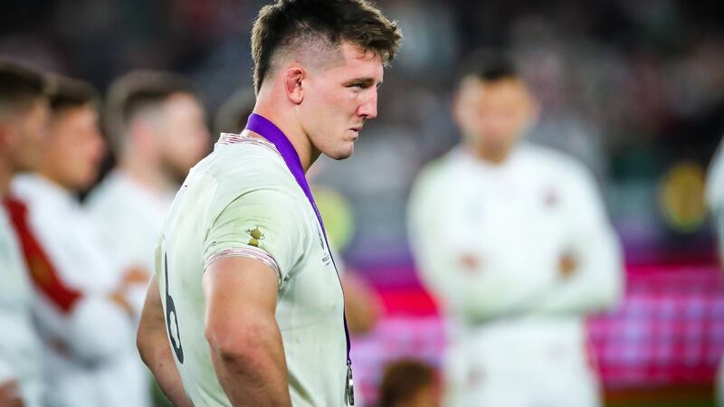 Tom Curry after England’s RWC final defeat. Photograph: James Crombie/Inpho
