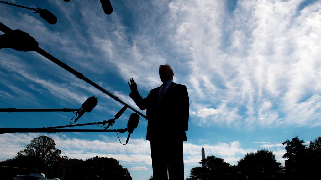 US president Donald Trump speaks to the media from the south lawn of the White House last week. Washington is likely to drive a hard bargain with the UK on trade. Photograph: Saul Loeb /AFP