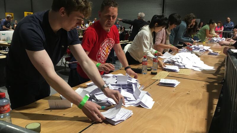 Counting of votes in the abortion referendum. Photograph: Cyril Byrne