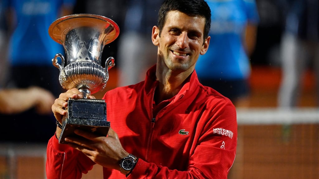 Novak Djokovic celebrates victory in the Italian Open. Photograph: Riccardo Antimiani/Getty