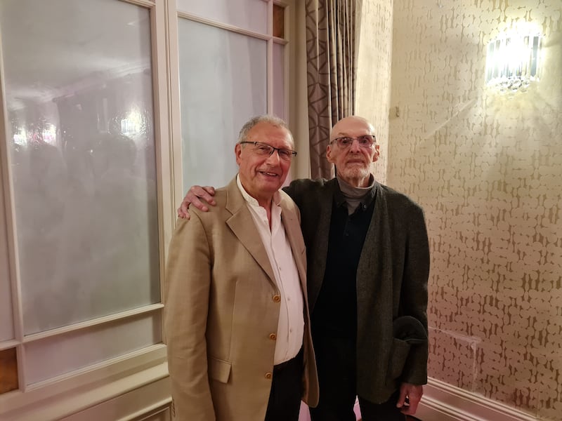 Sophie Toscan du Plantier's uncle Jean Pierre Gazeu and tribute concert organiser Bill Hogan at Remember Me - A Concert for Sophie at the Harbour Hotel in Schull, Co Cork, on 23rd September. Photograph: Barry Roche