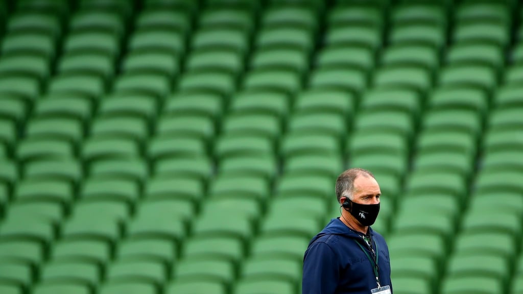 Connacht head coach Andy Friend watches his team beat Ulster at an empty Aviva Stadium. Photograph: Inpho
