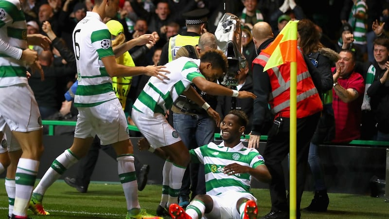 Moussa Dembele celebrates after scoring against Manchester City in the 3-3 draw in September. Photo: Getty Images