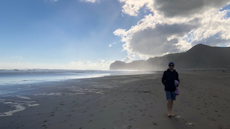 Paul Gillick enjoying the beach in New Zealand