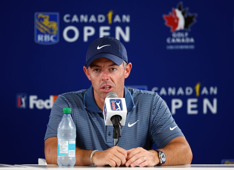 Rory McIlroy speaks to the media ahead of the start of the RBC Canadian Open. Photograph: Vaughn Ridley/Getty Images