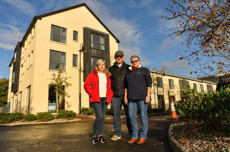 Borrisokane residents Mags Donnelly, Robert Armitage and Margaret Bevan-Hanger at the apartment complex earmarked for asylum seekers. Photograph: Diarmuid Greene