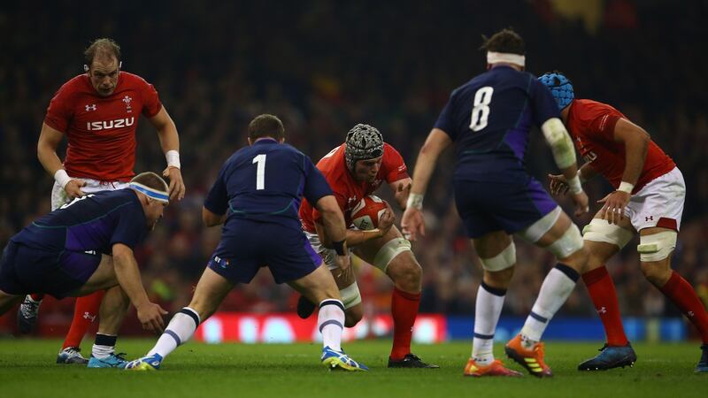 Wales flanker Dan Lydiate runs with the ball. Photograph: Getty Images