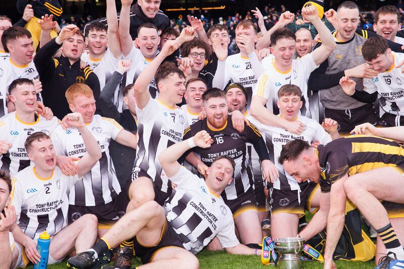 St Lachtain's celebrate winning the All-Ireland club JHC final against Russell Rovers. Photograph: Tom Maher/Inpho