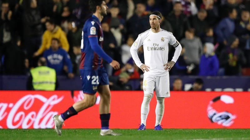 Sergio Ramos looks on during Real Madrid’s 1-0 defeat to Levante. Photograph: Eric Alonso/Getty