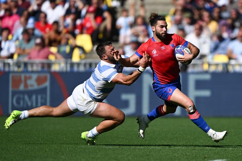 Inaki Ayarza of Chile gets past Facundo Isa of Argentina during their World Cup group match in Nantes last month. The World Rugby Council has agreed to expand the World Cup from 20 to 24 teams from 2027 onwards. Photograph: Mike Hewitt/Getty Images
