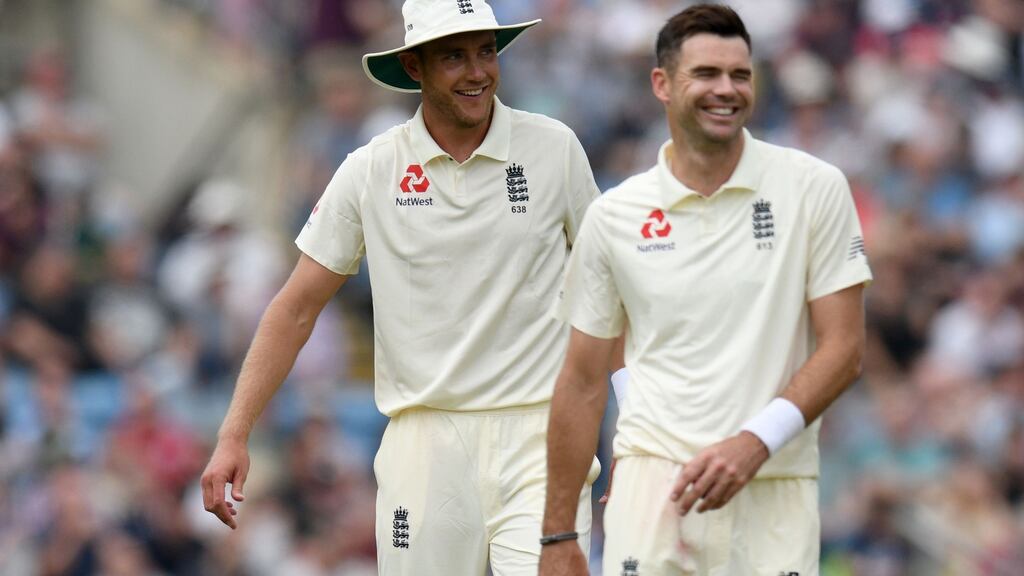 Stuart Broad and James Anderson both took three wickets as Pakistan were bowled out for 174 at Headingley. Photograph: Oli Scarff/AFP