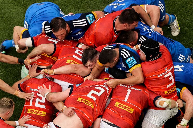 A view of a maul during the semi-final between Leinster and Munster. Photograph: Ben Brady/Inpho