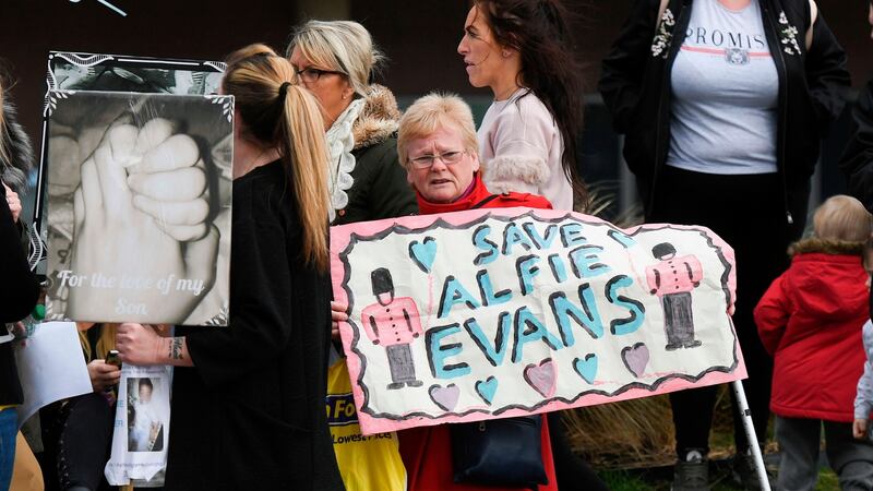 Supporters of the parents of Alfie Evans, who want to take him abroad for treatment, outside Alder Hey children’s hospital in Liverpool on April 16th. Photograph: Paul Ellis/AFP/Getty Images
