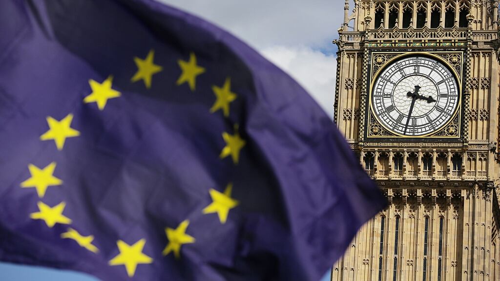Ireland’s Minister for Foreign Affairs Charlie Flanagan discussed Brexit in London on Wednesday with a number of MPs, including Labour’s Hillary Benn, who chairs the Commons select committee on Brexit. Photograph: Daniel Leal-Olivas/PA Wire