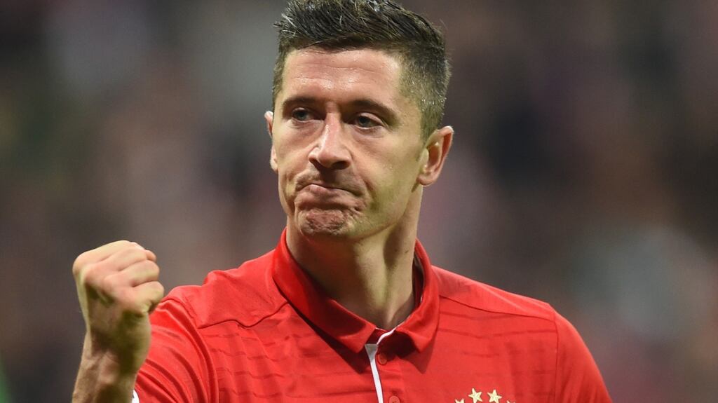 Bayern Munich’s Polish striker Robert Lewandowski has signed a contract extension to stay until 2021. Photograph: Christof Stache/Getty Images
