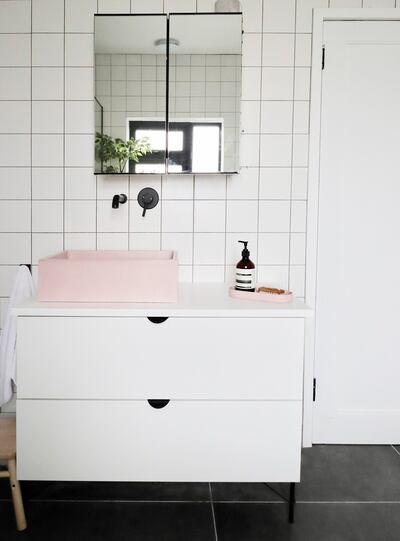 The pink sink went from fantasy to reality after Lynch discovered it on Pinterest