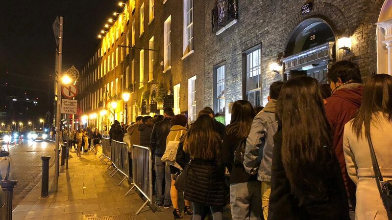 People queuing outside clubs on Harcourt Street, Dublin, last Friday night. Photograph: Jade Wilson