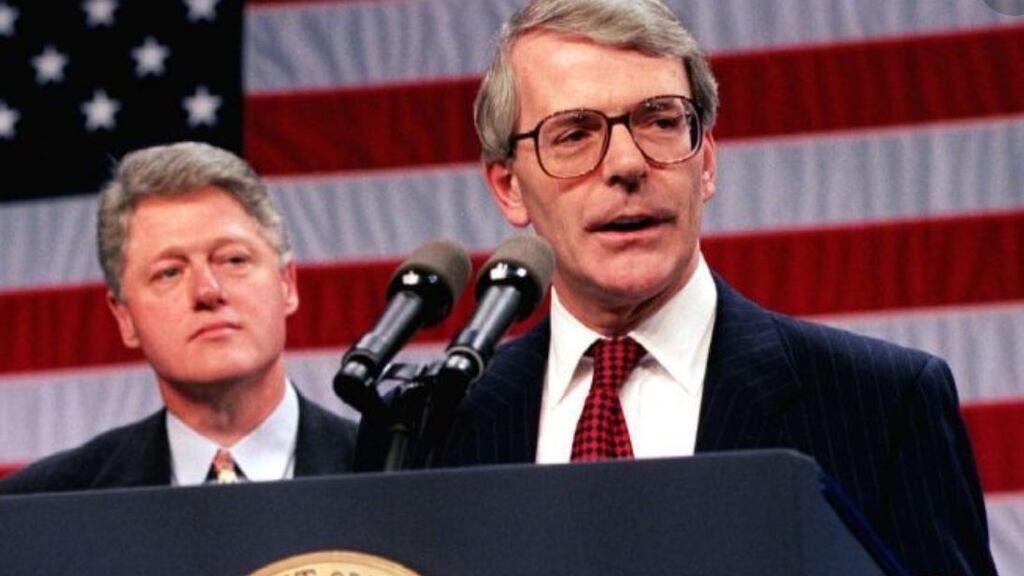 US president Bill Clinton (L) listens to remarks by British prime minister John Major at an US Air Force base in Pittsburgh in 1994. Photograph: Win McNamee/Reuters