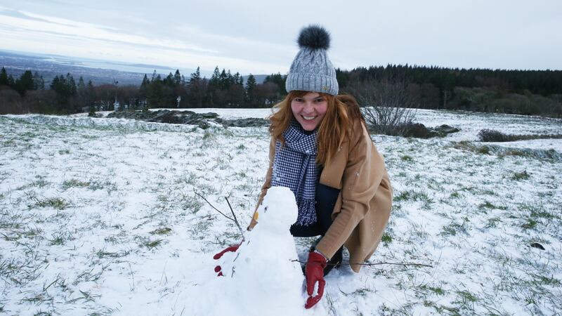 Gorcia from Moldova is pictured in the snow in the Dublin mountains on Sunday. Photograph: Stephen Collins/Collins