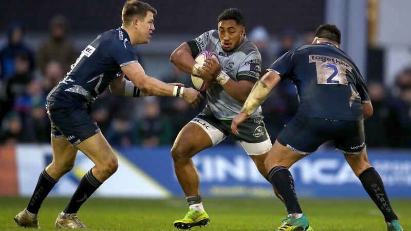 Bundee Aki during Connacht’s 20-18 win over Sale in Galway. Photograph: Bryan Keane/Inpho