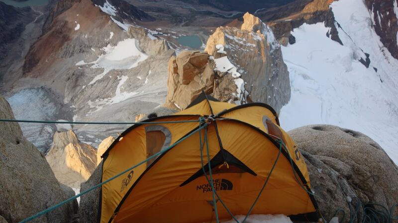 Sean Villanueva O’Driscoll’s tent in the Cerro Fitz Roy  mountain in Patagonia.