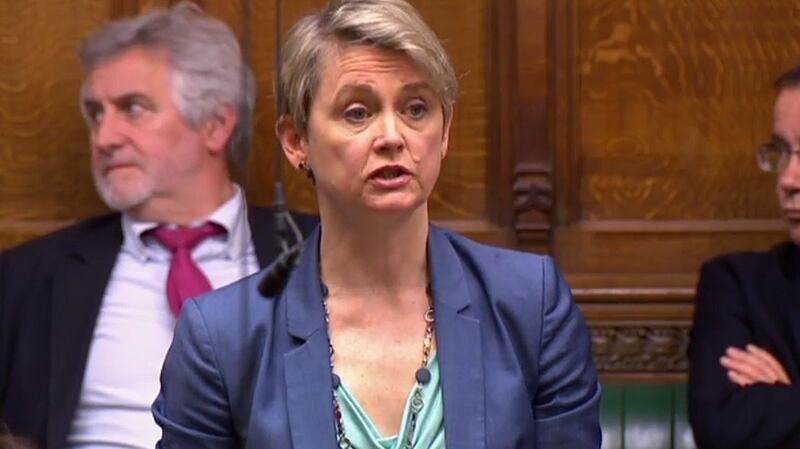A videograb from footage broadcast by the UK’s Parliamentary Recording Unit shows Labour MP Yvette Cooper speaking in the House of Commons in London, Britain. Photograph via AFP/Getty Images