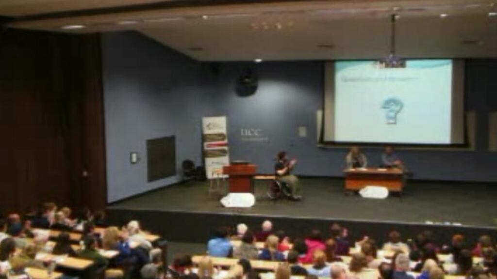 Conor Cusack spoke to students at University College Cork. Screengrab.