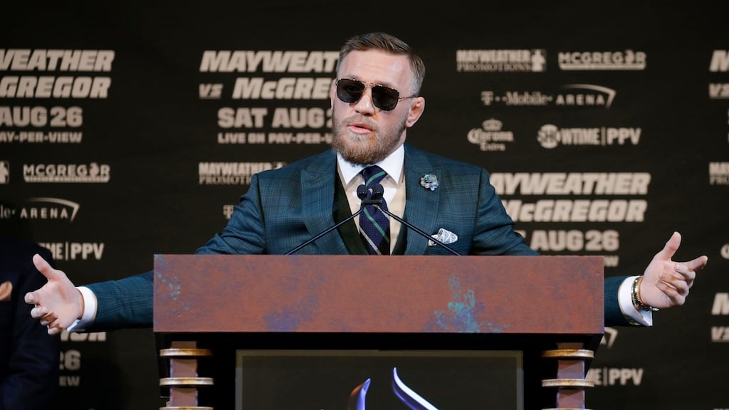 Conor McGregor speaks during a news conference in Las Vegas on Wednesday. Photo: John Locher/AP
