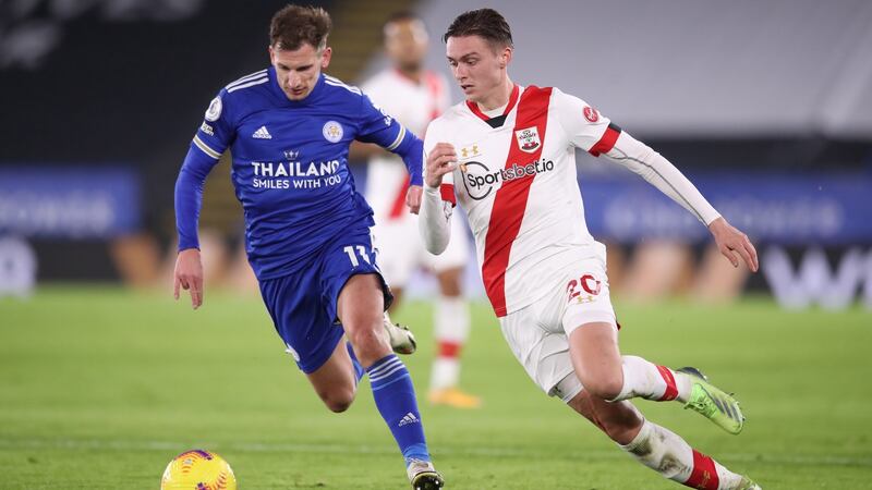 Ireland’s Will Smallbone in action against Leicester City. Photograph: Alex Pantling/EPA