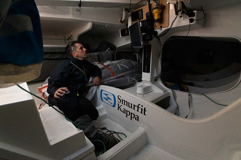 Tom Dolan will sleep for short 20-minute intervals on the 30ft Smurfit Kappa-Kingspan. Photograph: Tom Dolan Sailing