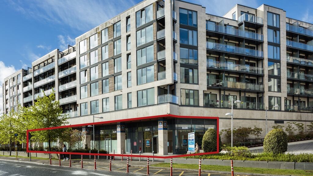 Aldi occupies a ground-floor retail unit in the Rockbrook apartment scheme at Sandyford in south Dublin.