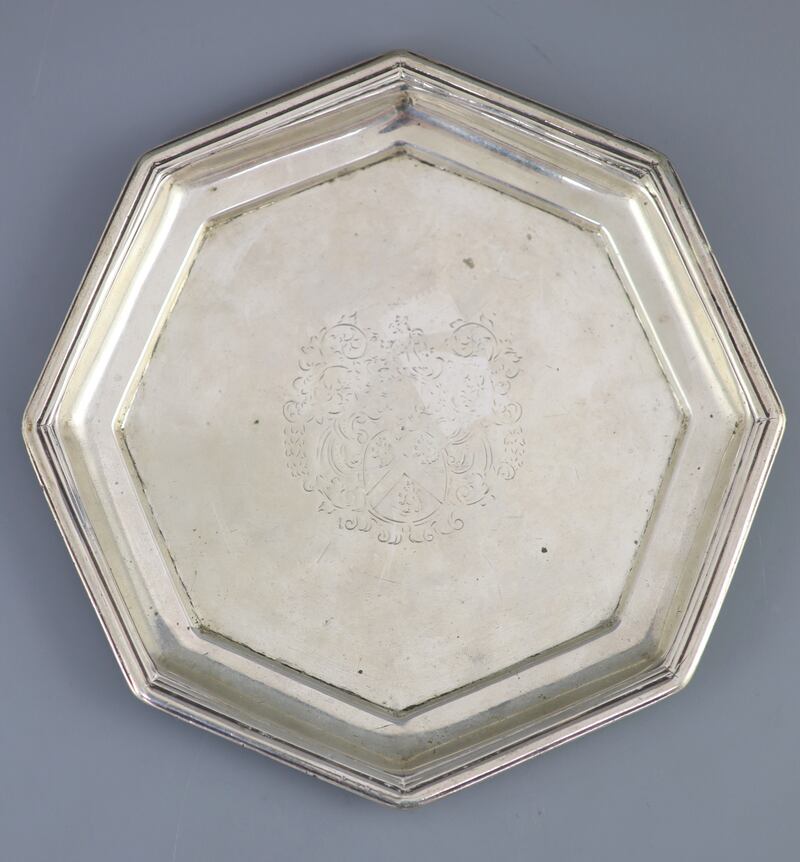 Very rare Galway silver octagonal dish, circa 1712, €60,000, Weldon’s