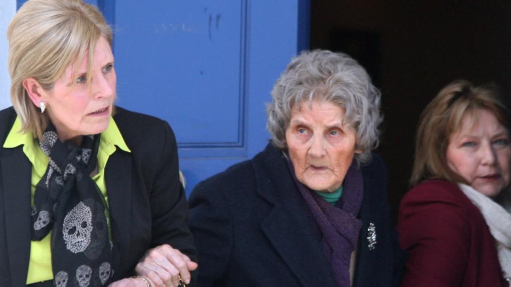 Nora Gildea (89) at Letterkenny courthouse yesterday. She is suing her daughter, Nora Kelly jnr, for ownership of one 1.8 hectare field. Photograph: Joe Boland