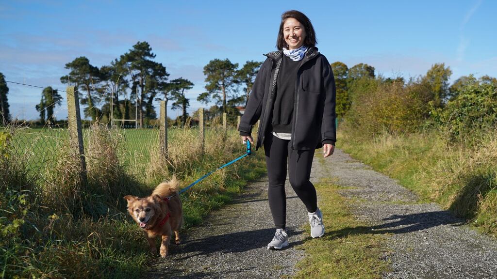 Olivia Chau’s dog Bacon is a great fitness motivator, and he helps her get out and about. Photographs: Conor Mulhern