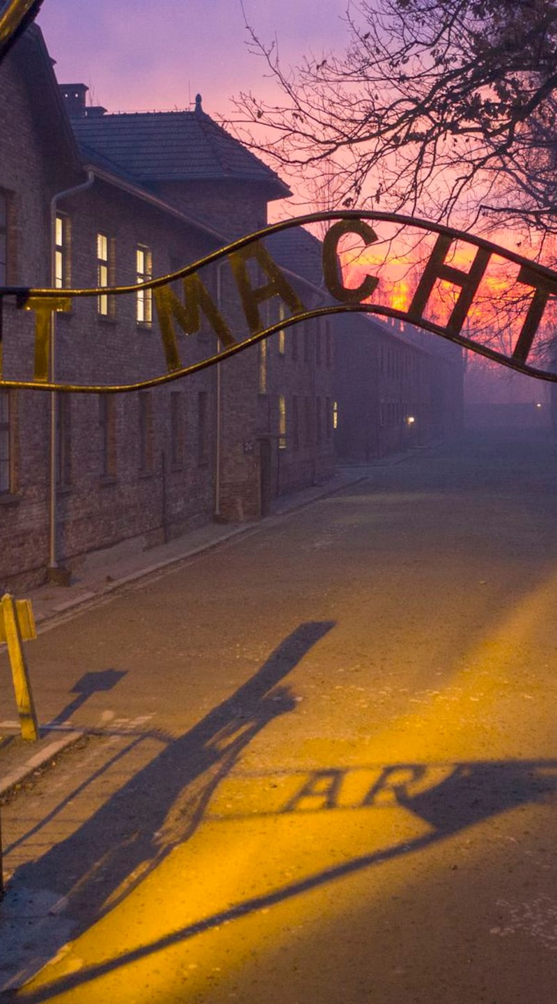 Auschwitz: the infamous German inscription that reads Work Makes Free at the main gate of the Auschwitz I extermination camp, in Poland. Photograph: Christopher Furlong/Getty