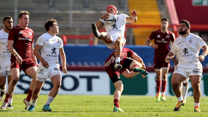 Cheslin Kolbe claims the ball int he air during Toulouse’s win over Munster. Photograph: Dan Sheridan/Inpho