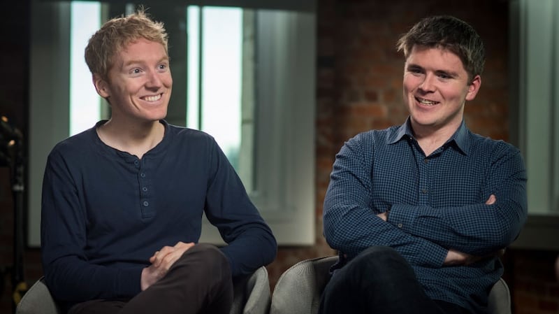 The brothers behind payments company Stripe, Patrick and John Collison, picked up The Irish Times Business People of the Year award after their company was valued at $22.5 billion. Photograph: David Paul Morris/Bloomberg via Getty Images