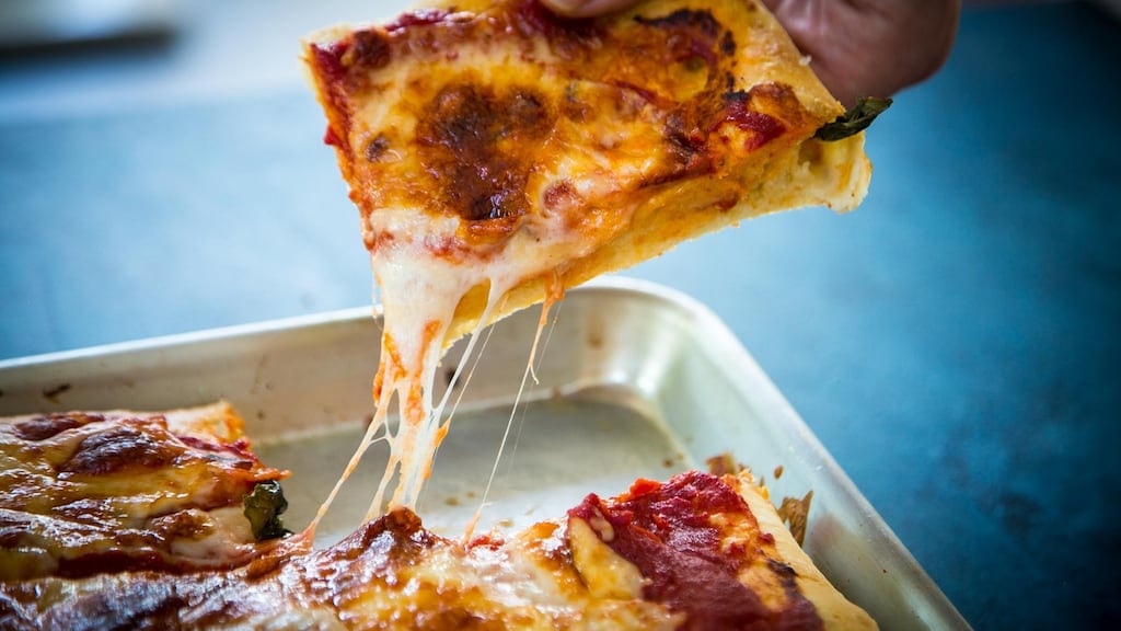 Tomato and mozzarella foccacia bread: feel free to add toppings of your choice beyond cheese and tomato sauce.