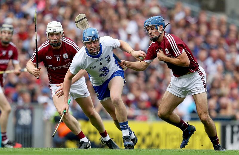 Austin Gleeson of Waterford is closed down by Galway’s Joe Canning and Johnny Coen during the All-Ireland final. Photograph: Tommy Dickson/Inpho