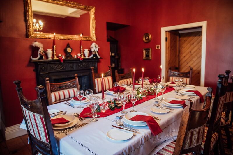 "I like to have the table ready, set up for Christmas dinner with my nice white linens and a lovely red velvet runner," says Mary Normoyle at Fanningstown Castle, Adare, Limerick.
Pic. Brian Arthur