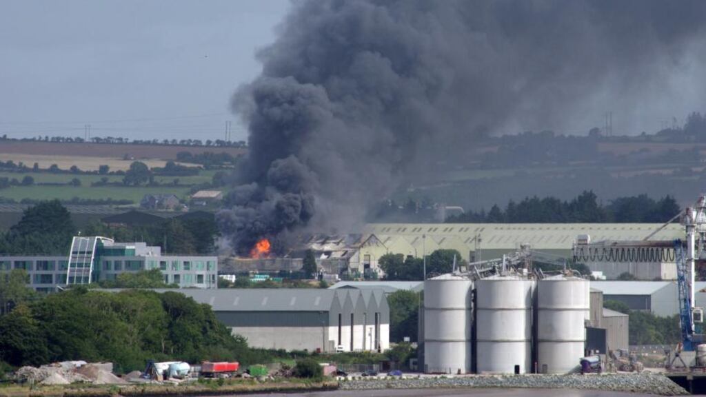 The fire at Belview Port this morning. Photograph: Anna Lehane-Davny