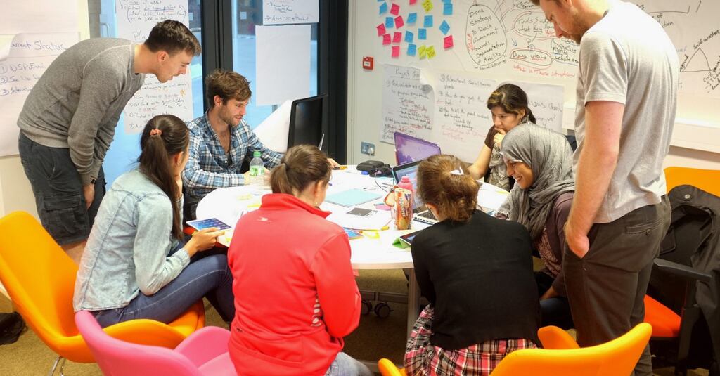 Students working through the design thinking process in UCD Innovation Academy’s experiential learning space, the Shackleton Lounge