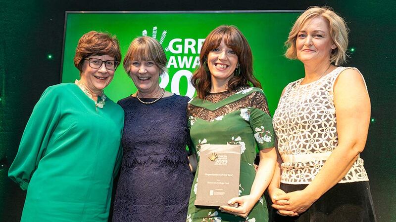 Dr Sarah Miller, CEO, The Rediscovery Centre presents the Green Public Sector Organisation of the Year award to Dr Maria KInnane, Ann Byrne & Grace Mc Glynn, University College Cork.