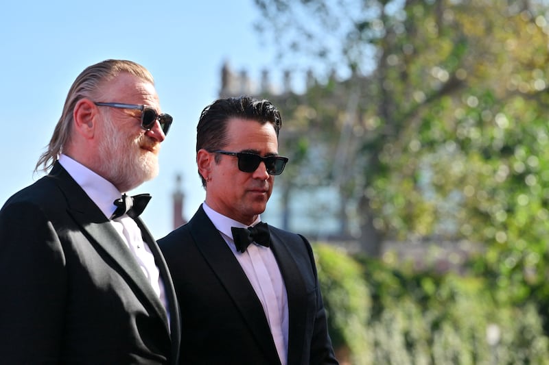 Brendan Gleeson and Colin Farrell arrive at Lido di Venezia earlier this month for a screening of Martin McDonagh's The Banshees of Inisherin at the Venice International Film Festival. Photograph: Andreas Solaro/Getty Images
