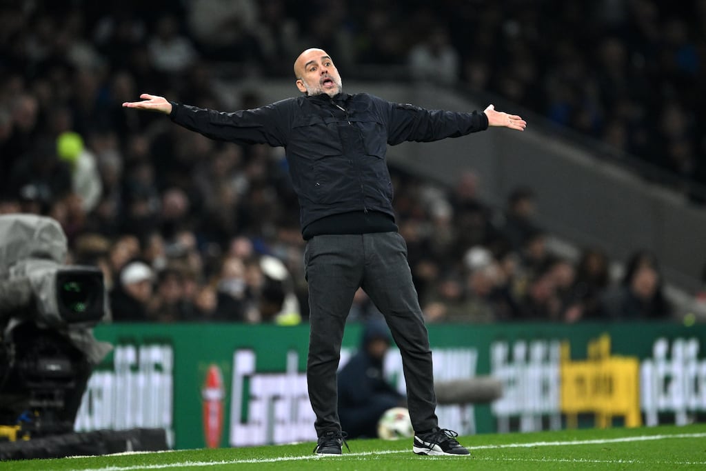 Manchester City manager Pep Guardiola during their Carabao Cup fourth round fixture against Tottenham Hotspur at Tottenham Hotspur Stadium. Photograph: Justin Setterfield/Getty Images