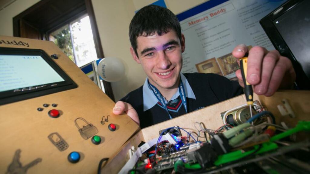 Christopher Carragher, a sixth year student from Our Lady’s Secondary School in Co Monaghan, pictured at SciFest earlier this year with his Memory Buddy automated system.