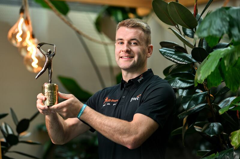 John McGrath of Tipperary with the PwC GAA/GPA Hurler of the Month award for July. Photograph: Sportsfile