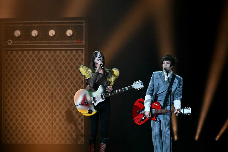 Italian singer Lucio Corsi, representing Italy, with the song Volevo Essere Un Duro performs during the first semi-final of the Eurovision Song Contest. Photograph: Sebastien Bozon/Getty Images