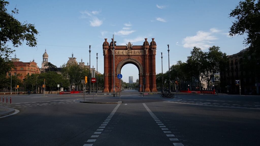 The Arc de Triomf in Barcelona, during a national lockdown to prevent the spread of the Covid-19. Photograph: Pau Barrena/AFP via Getty Images